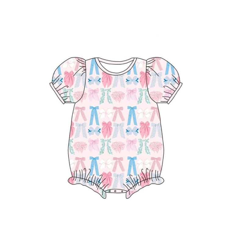 (Pre-order)SR2794 Colorful Bows Print Baby Girls Summer Romper