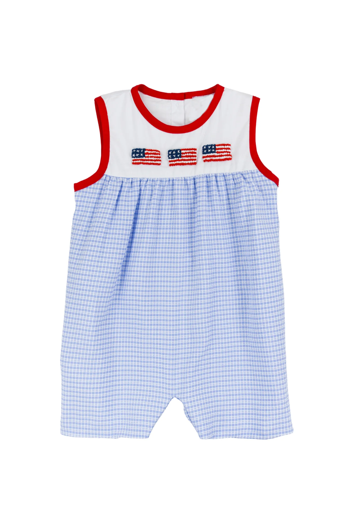 (Pre-order)SR2816 Flag Plaid Print Baby Boys 4th of July Romper