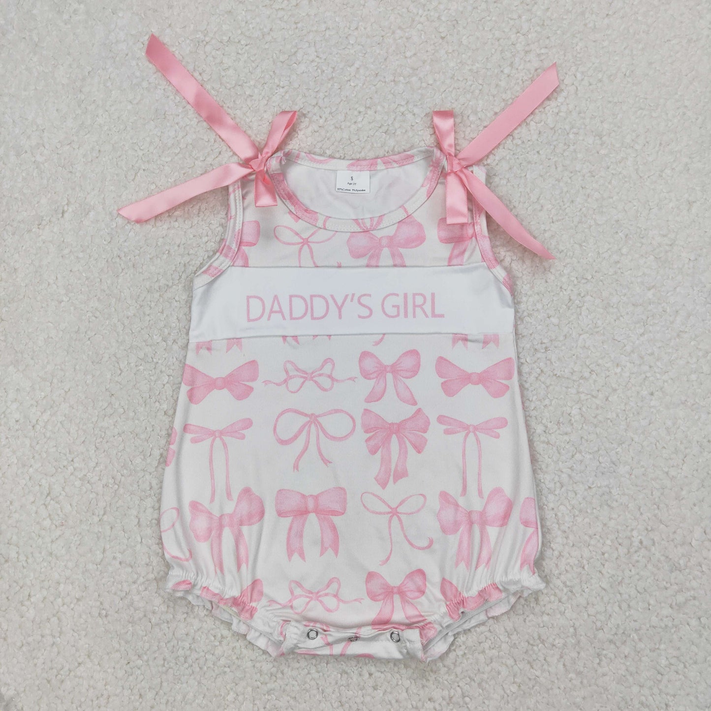 SR2818  DADDY'S GIRLS Pink Bows Print Baby Girls Summer Romper