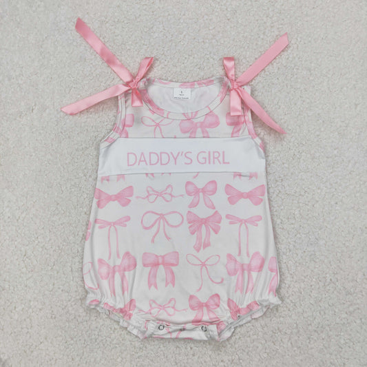 SR2818  DADDY'S GIRLS Pink Bows Print Baby Girls Summer Romper