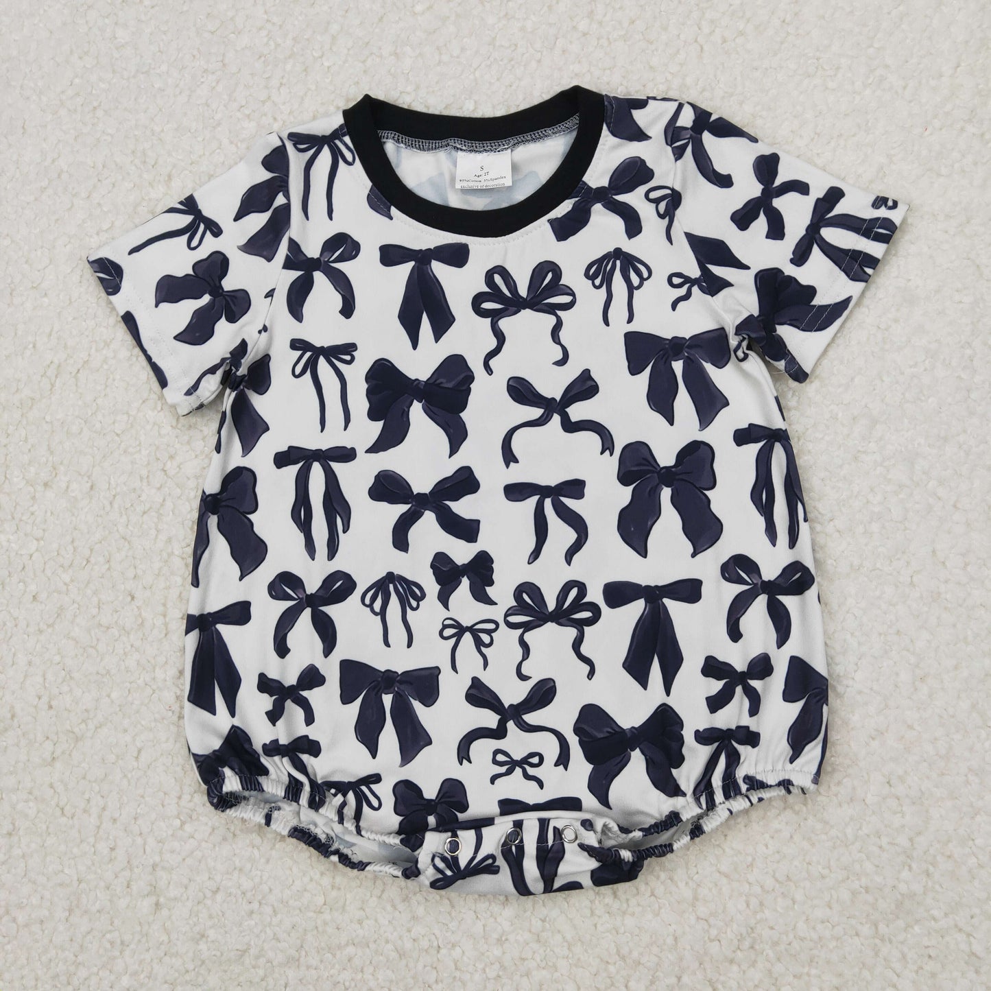 SR2820  Black Bows Print Baby Girls Summer Romper