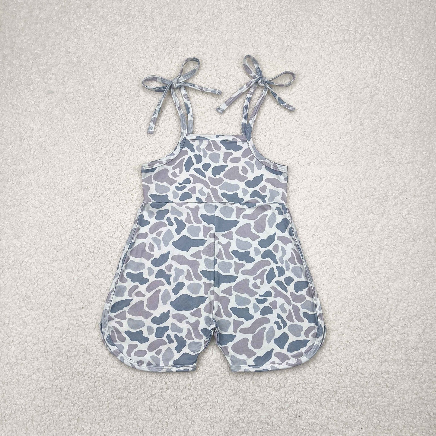SR2827 Grey Camo Print Girls Summer Strap Jumpsuits