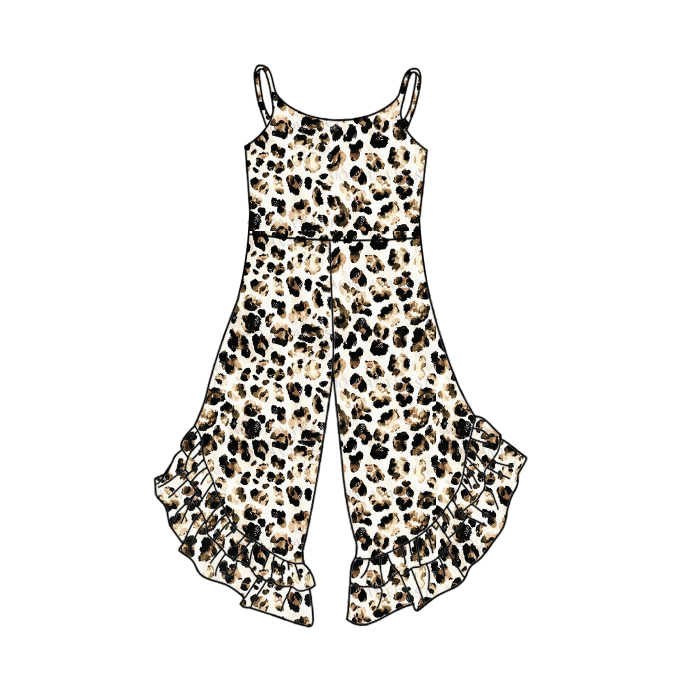 (Custom Design Preorder MOQ 5) Leopard Print Girls Summer Jumpsuits