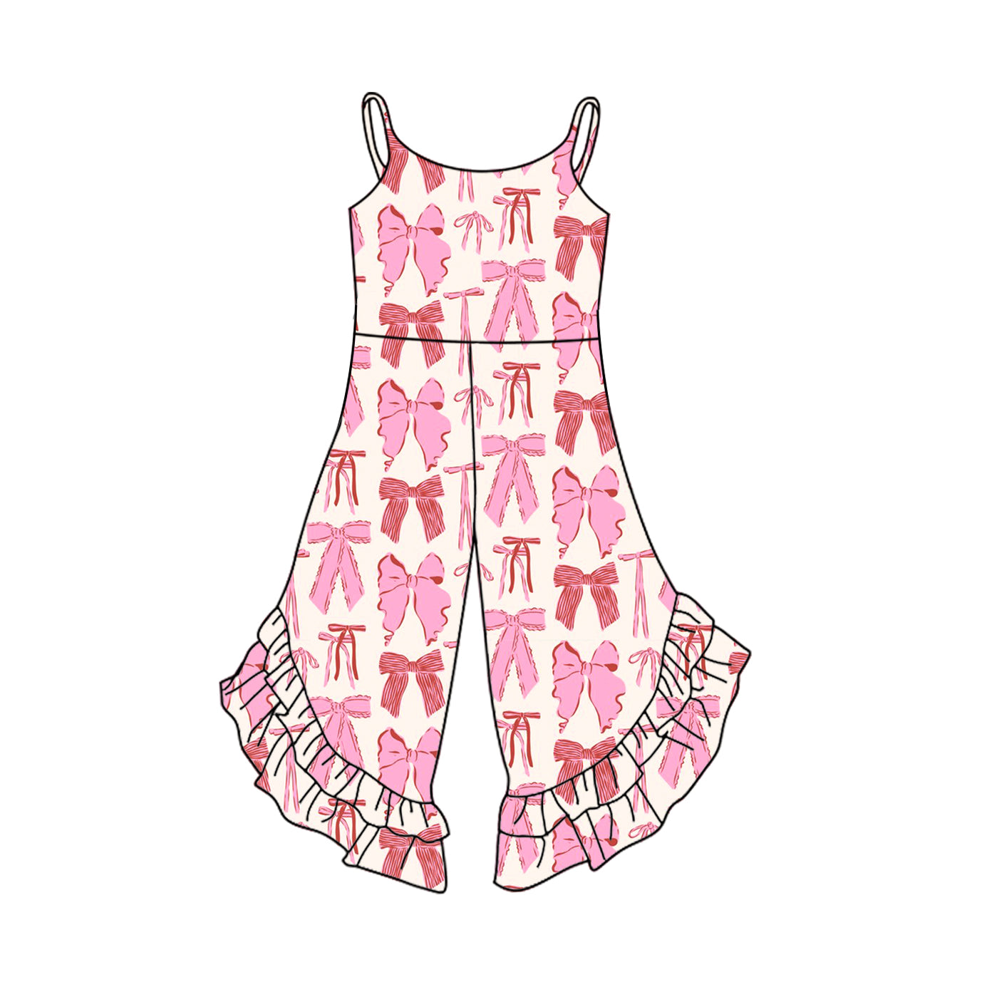 (Pre-order)SR2845 Pink Bows Print Girls Summer Jumpsuits
