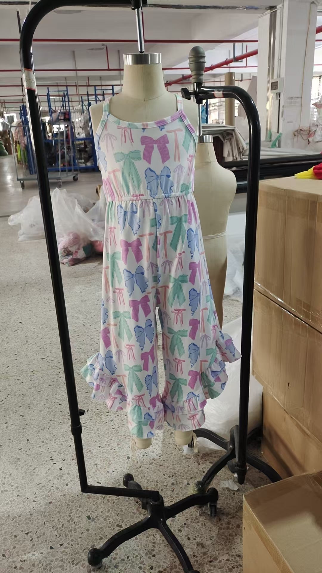 SR2847 Colorful Bows Print Girls Summer Jumpsuits