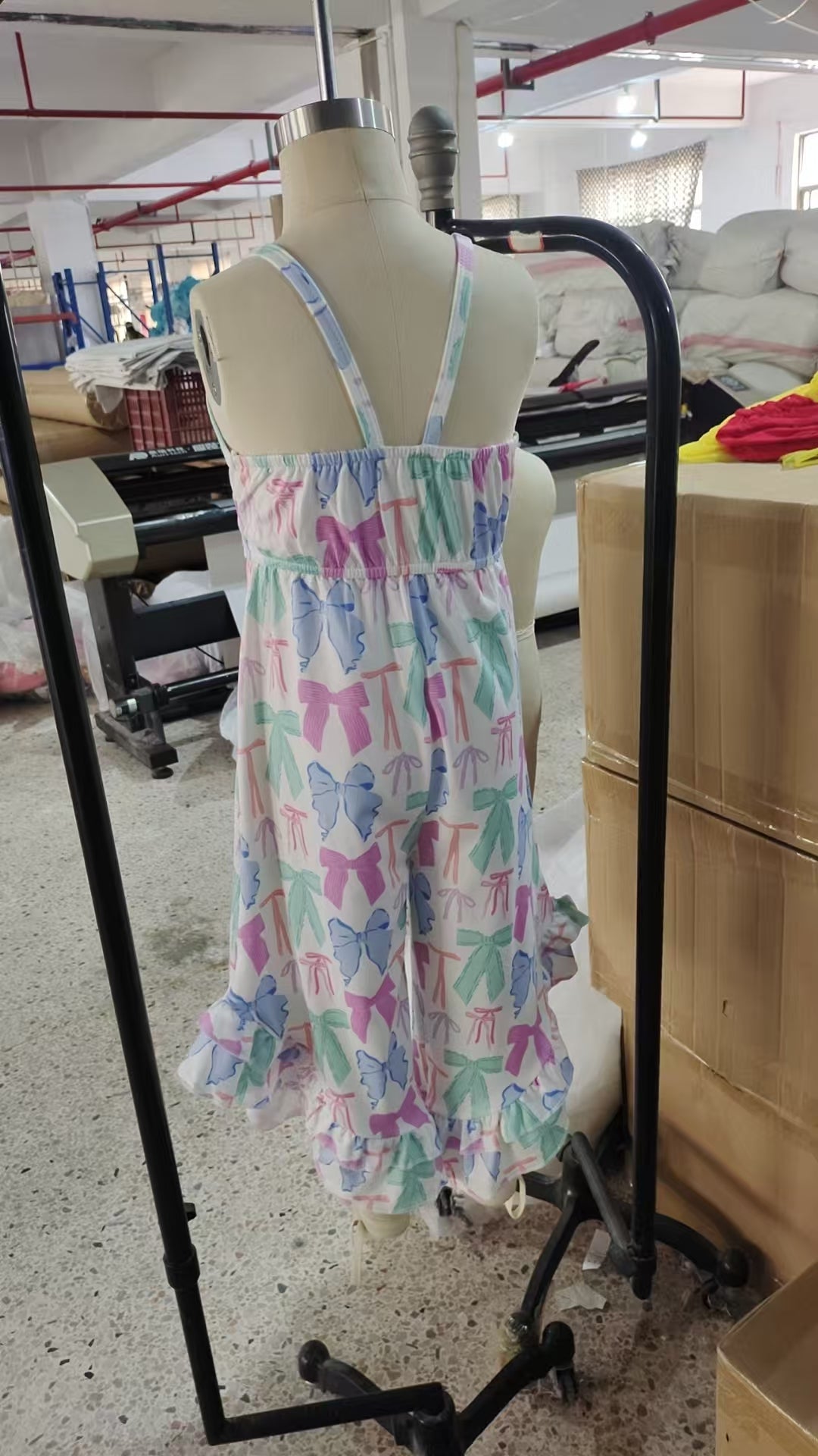 SR2847 Colorful Bows Print Girls Summer Jumpsuits