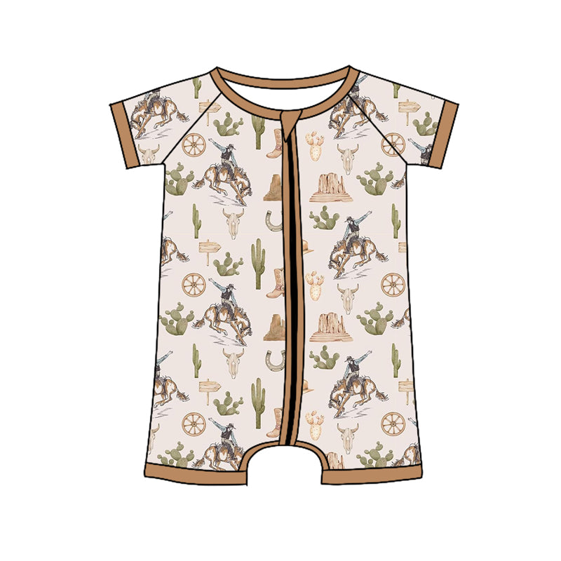 (Pre-order)SR2852 Cowboy Cactus Print Baby Boys Summer Zipper Romper