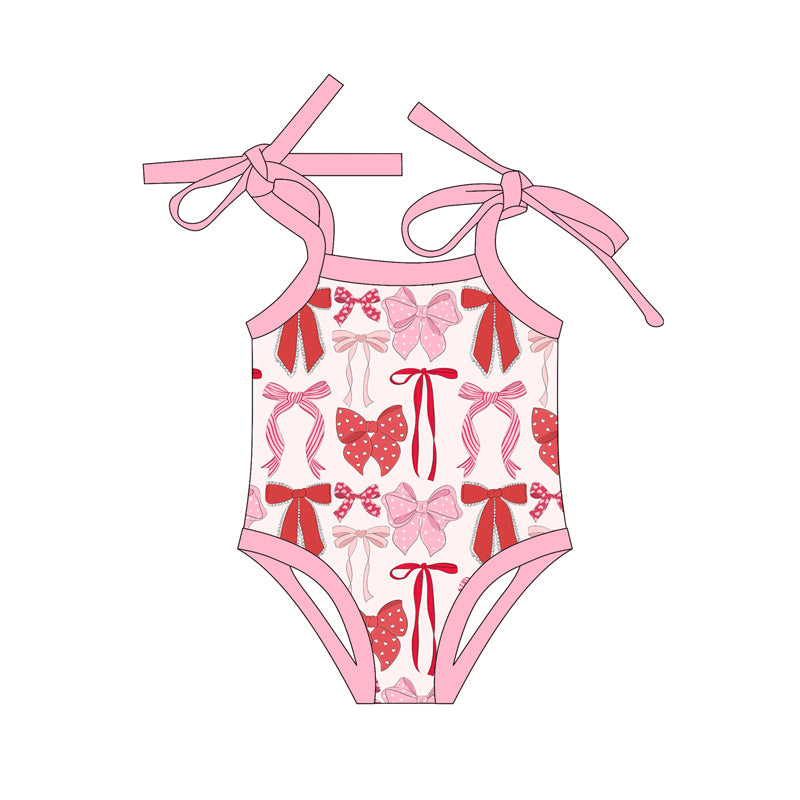 (Pre-order)SR2859 Pink Bows Print Baby Girls Summer Romper