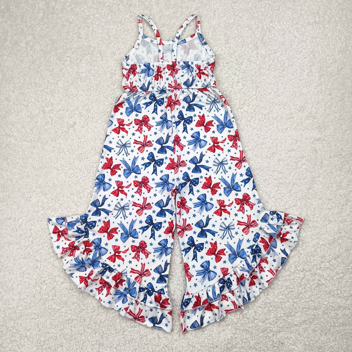 SR2865 Red Blue Bows Print Girls 4th of July Jumpsuits