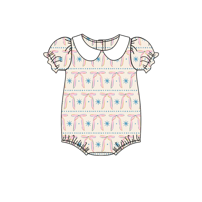 (Pre-order)SR2879 Bows Print Baby Girls Summer Romper