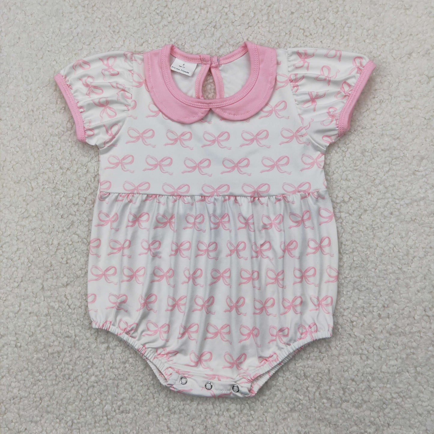 SR2893  Pink Bows Print Baby Girls Summer Romper