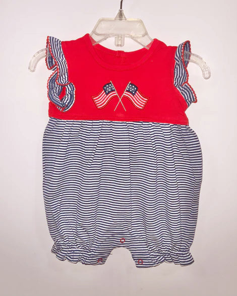 (Pre-order)SR2903 Flag Red Stripes Print Baby Girls 4th of July Romper