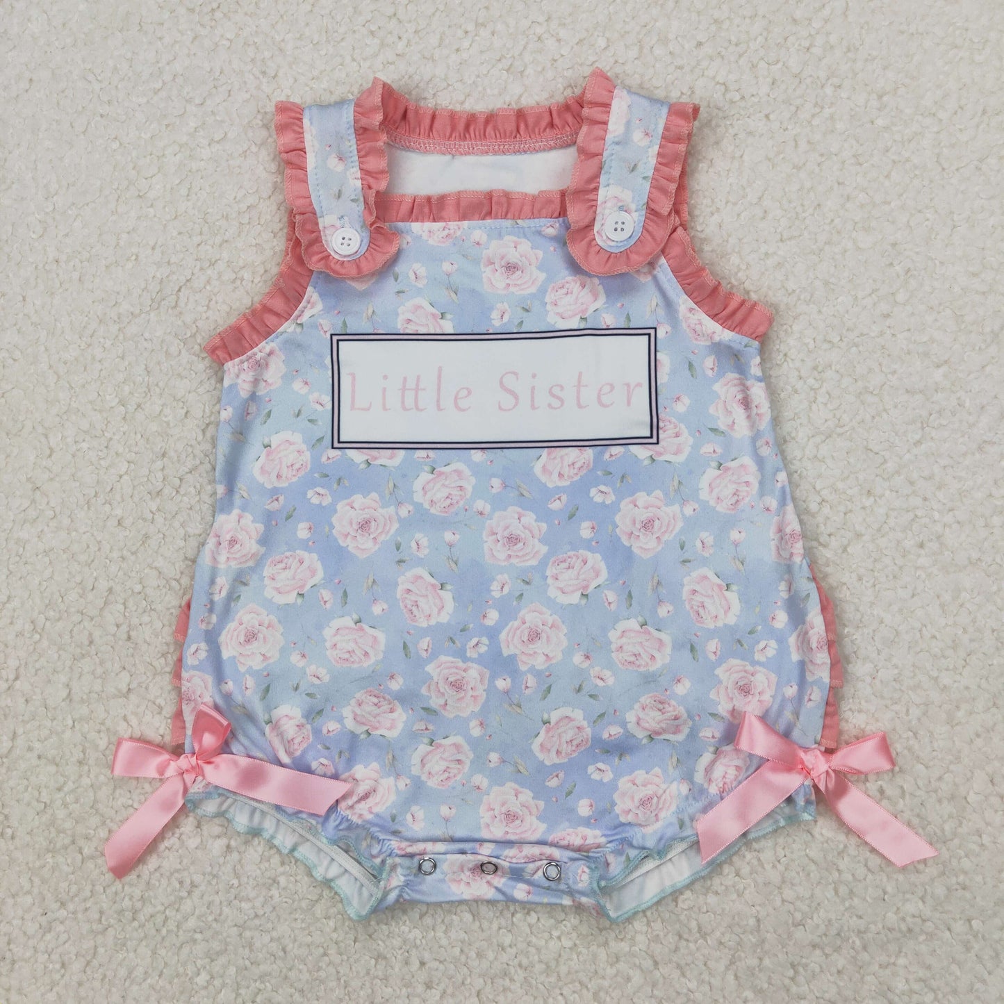 SR2911  Little Sister Flowers Print Baby Girls Summer Bubble Romper