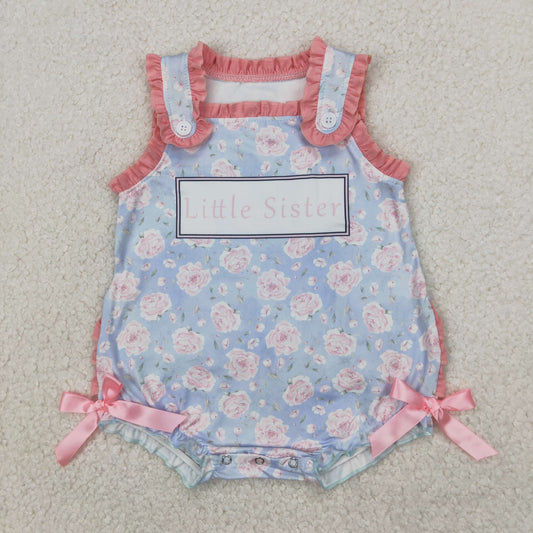 SR2911  Little Sister Flowers Print Baby Girls Summer Bubble Romper