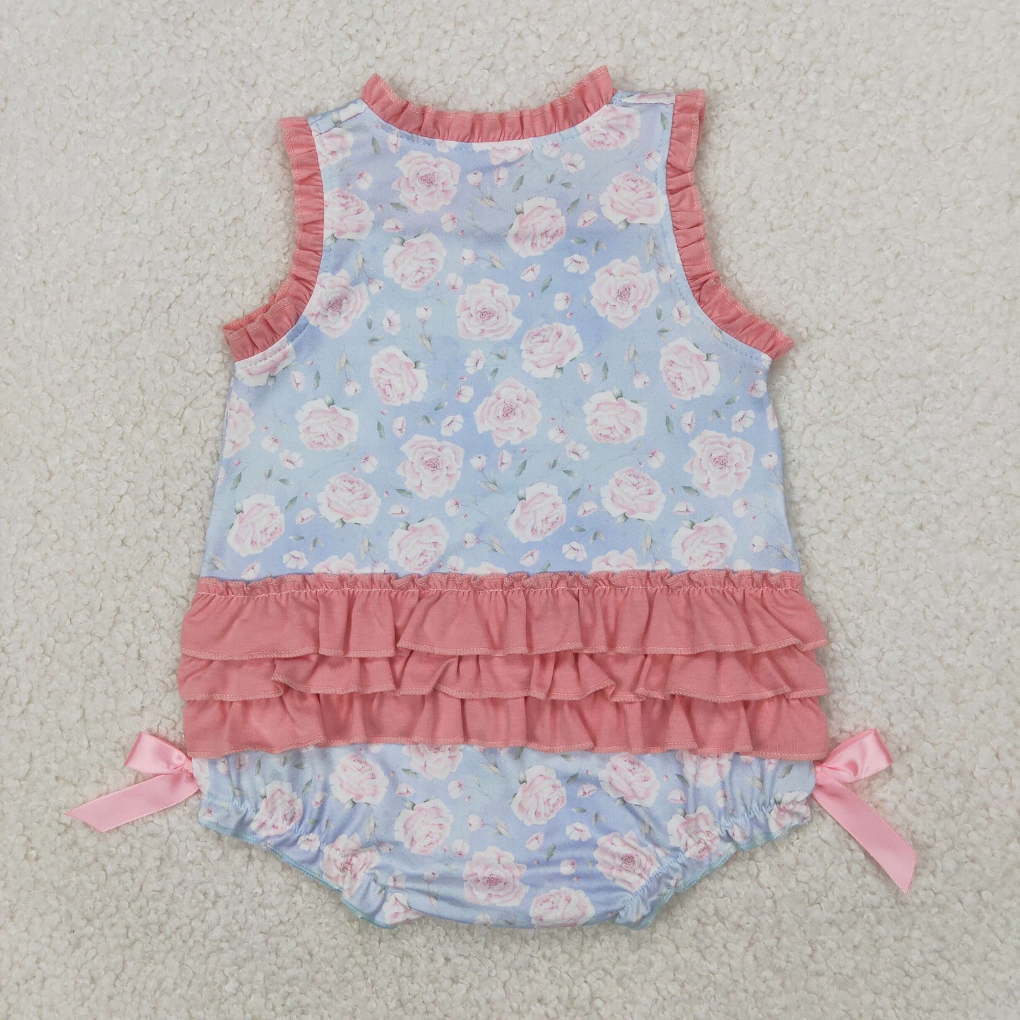 SR2911  Little Sister Flowers Print Baby Girls Summer Bubble Romper