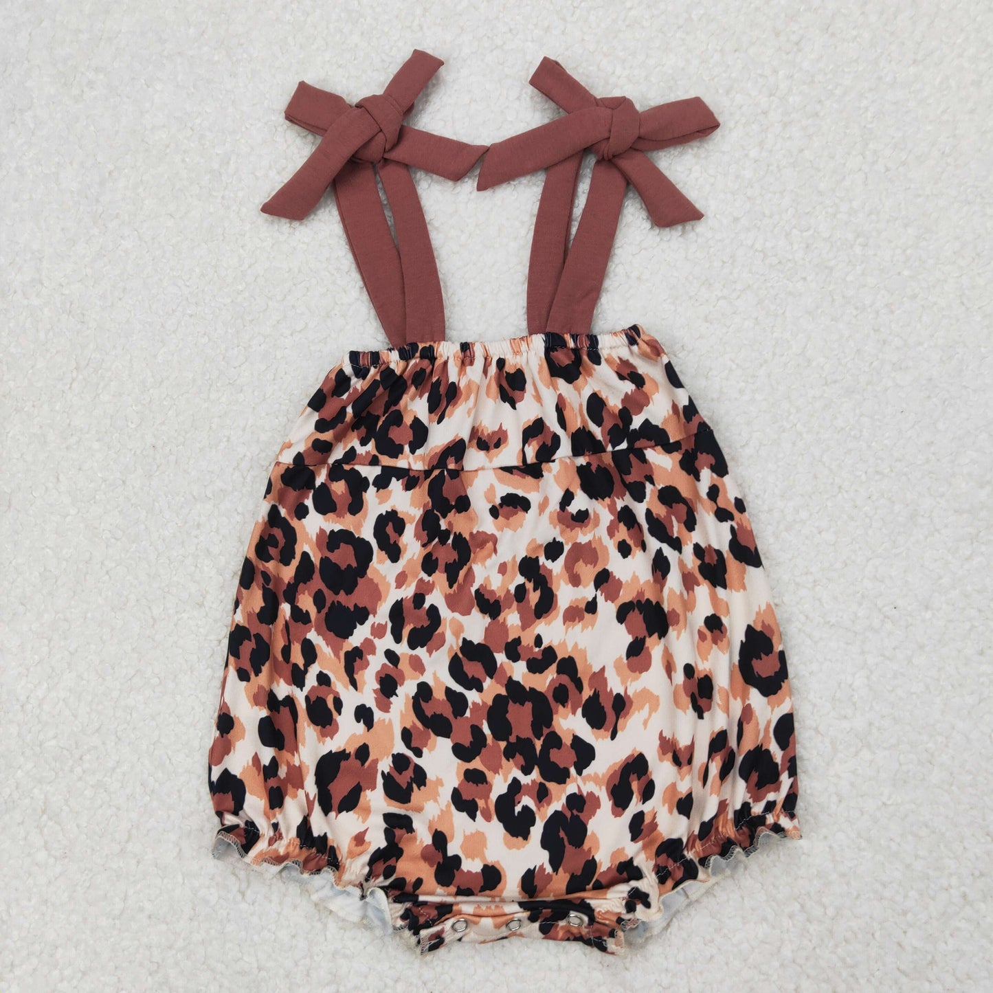 SR2913  Brown Leopard Print Baby Girls Summer Strap Romper