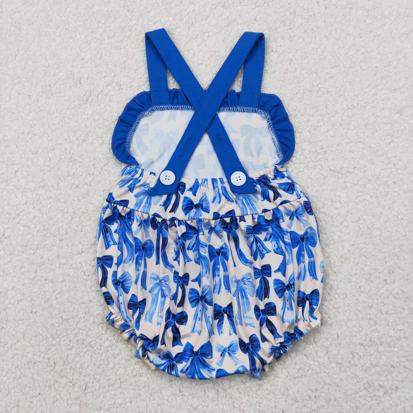 SR2919  Blue Bows Print Baby Girls Summer Romper