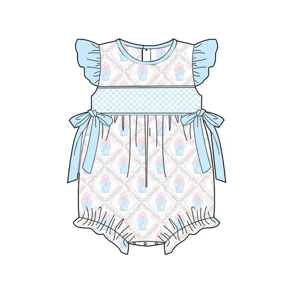 (Pre-order)SR2926 Bottle Bows Print Baby Girls Summer Romper