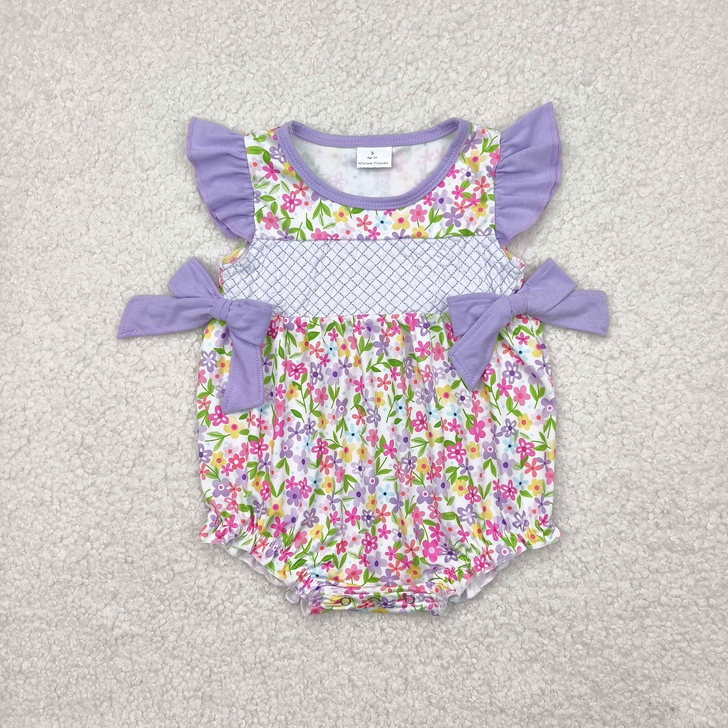 SR2928 Embroidery Colorful Flowers Print Baby Girls Summer Romper