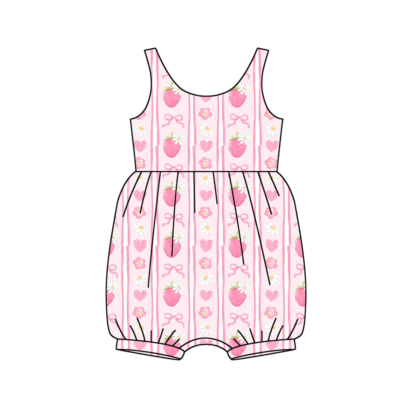 (Pre-order)SR2934 Strawberry Flowers Bows Pink Print Baby Girls Summer Romper