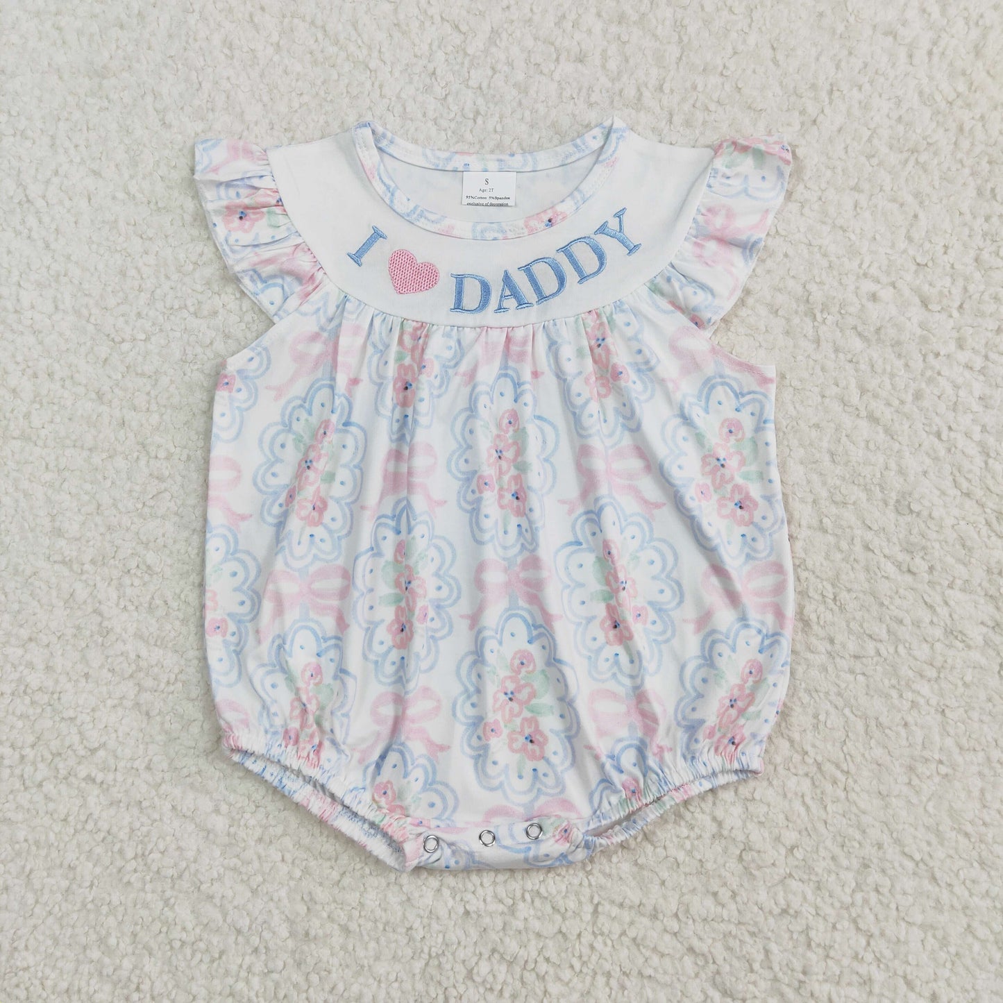I LOVE DADDY Embroidery Flowers Print Sisters Summer Matching Clothes