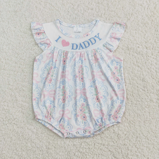 SR2946 I LOVE DADDY Embroidery Flowers Print Baby Girls Summer Romper