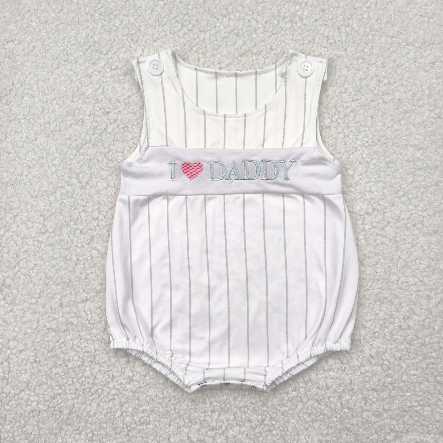 SR2947 I LOVE DADDY Embroidery Stripes Print Baby Boys Summer Romper