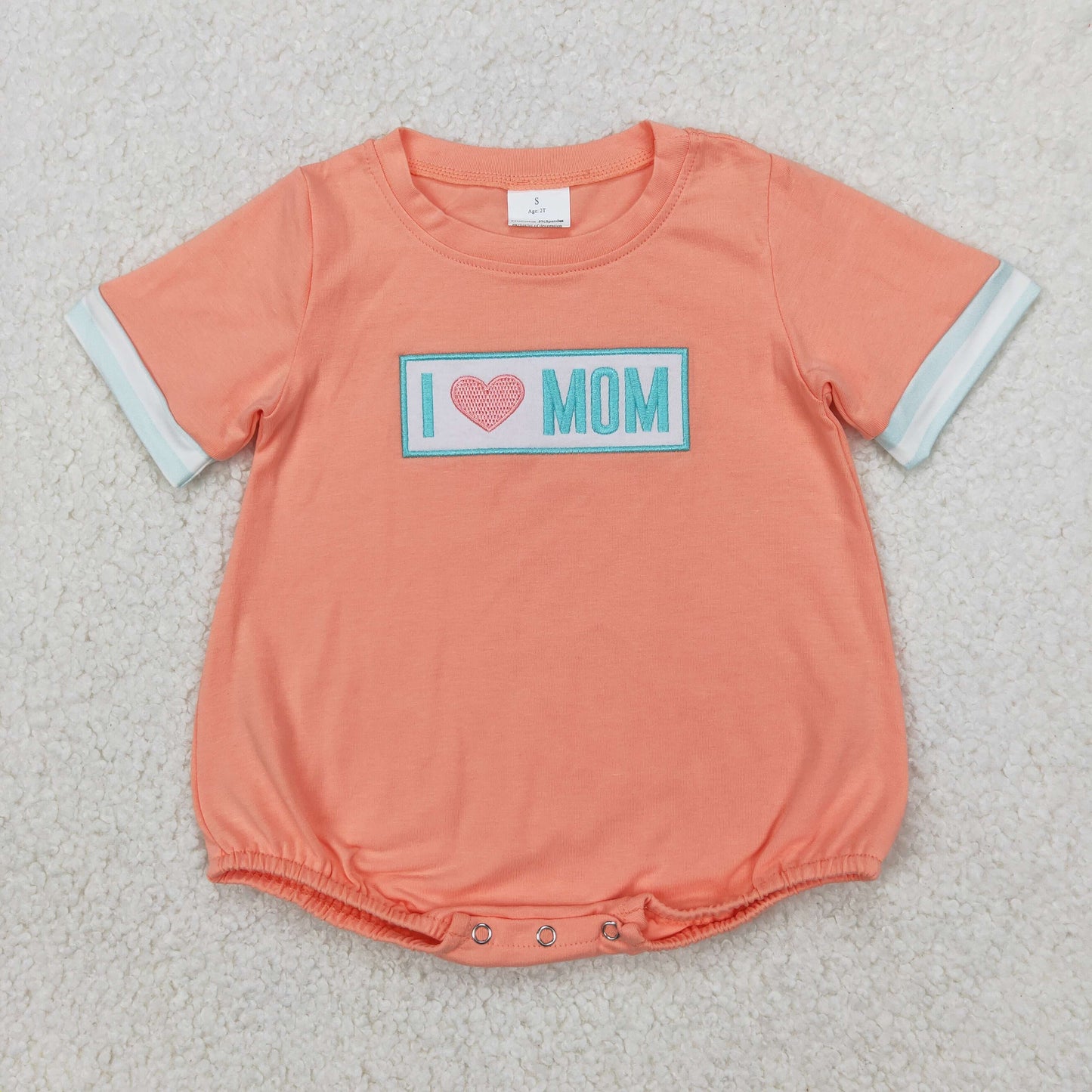 SR2949 I LOVE MOM Embroidery Orange Print Baby Boys Summer Romper