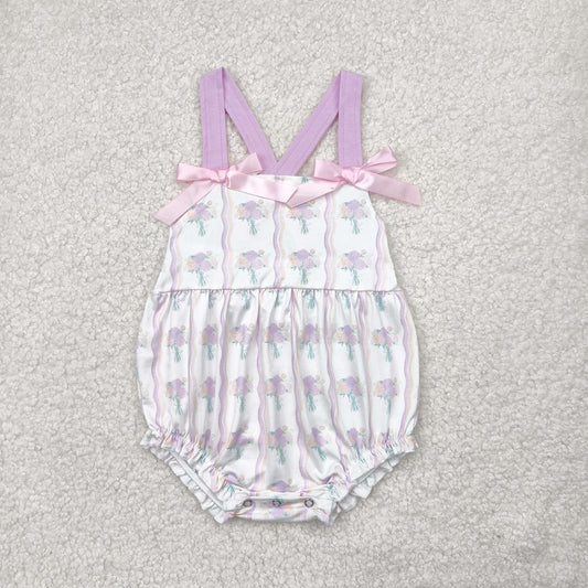 SR2961  Small Flowers Pink Print Baby Girls Summer Romper