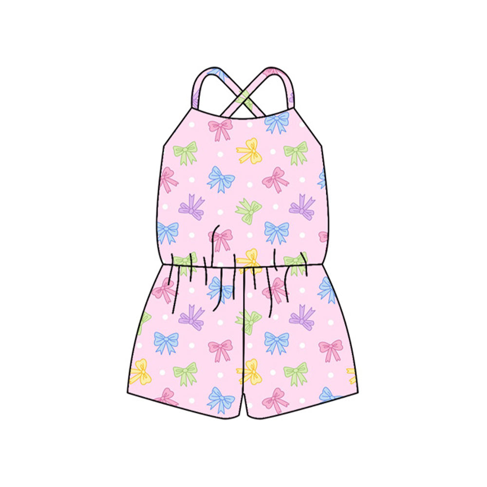 (Pre-order)SR2967 Colorful Bows Pink Print Girls Summer Jumpsuits