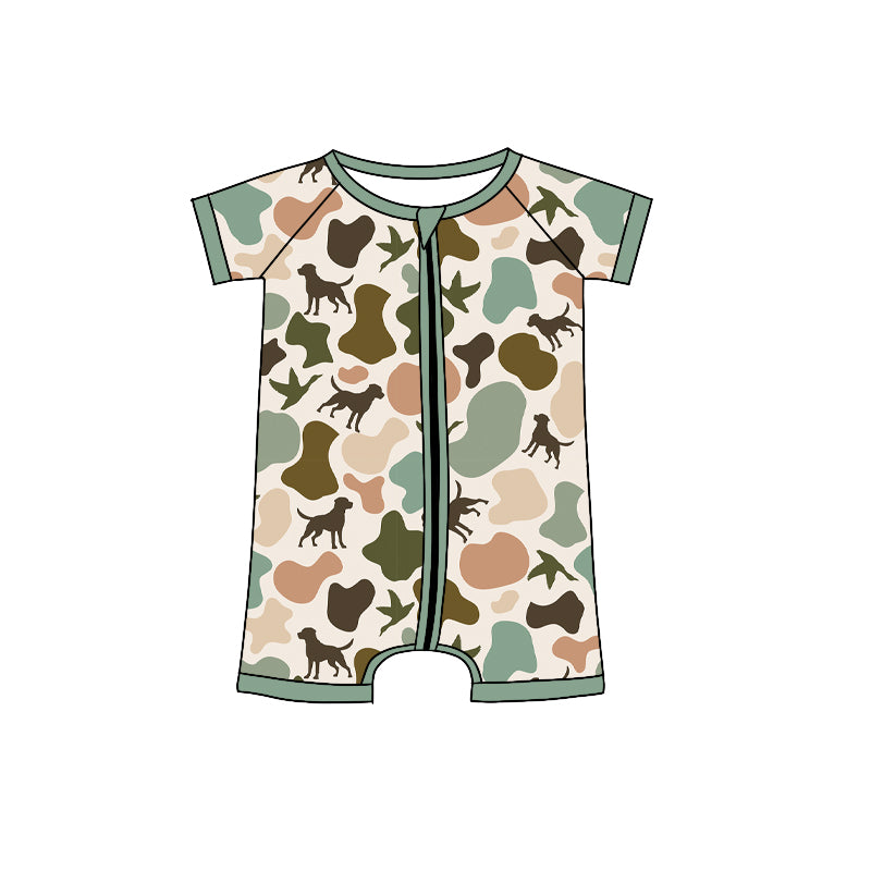 (Pre-order)SR2972 Duck Dog Camo Print Baby Summer Zipper Sleeper Romper