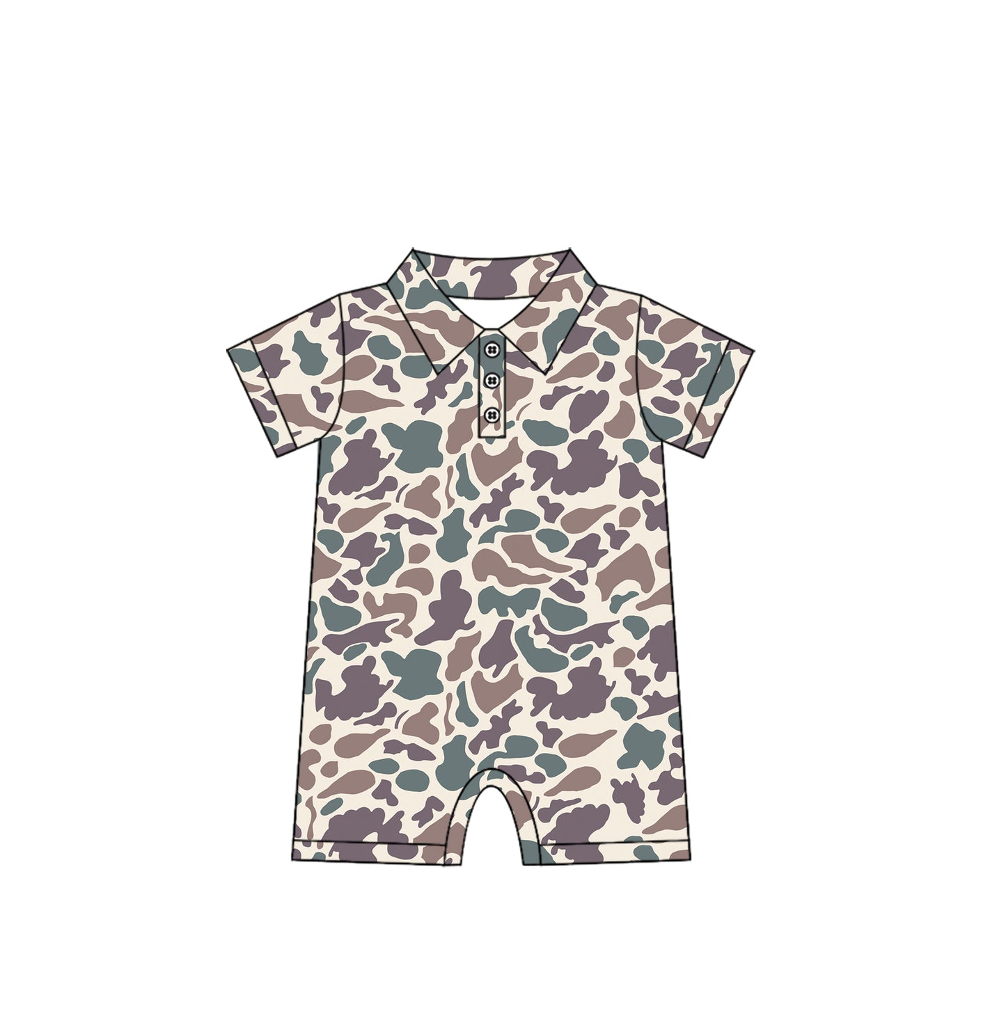 (Pre-order)SR2975 Purple Green Camo Print Baby Summer Romper