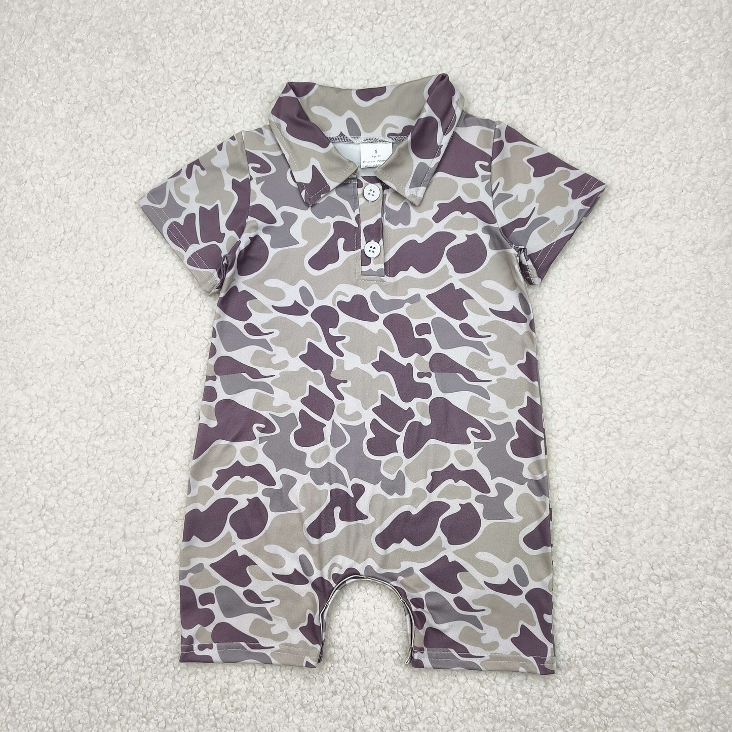 SR2977 Dark Brown Camo Print Baby Boys Summer Romper