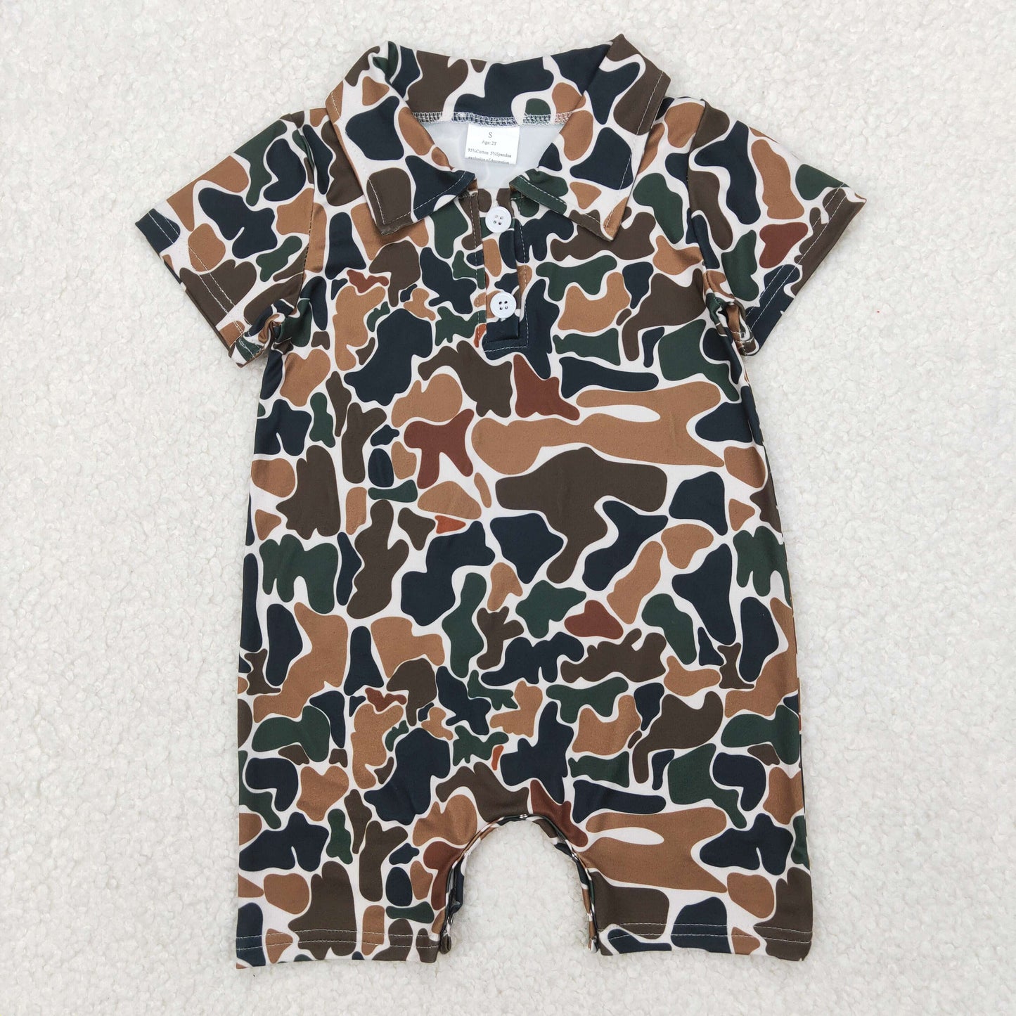 SR2979 Brown Camo Print Baby Boys Summer Romper