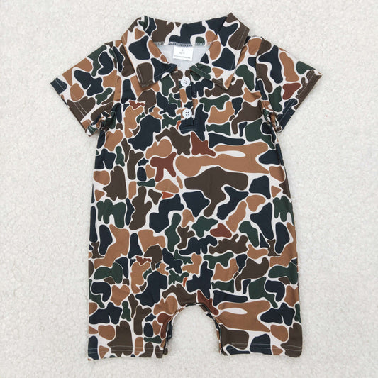 SR2979 Brown Camo Print Baby Boys Summer Romper