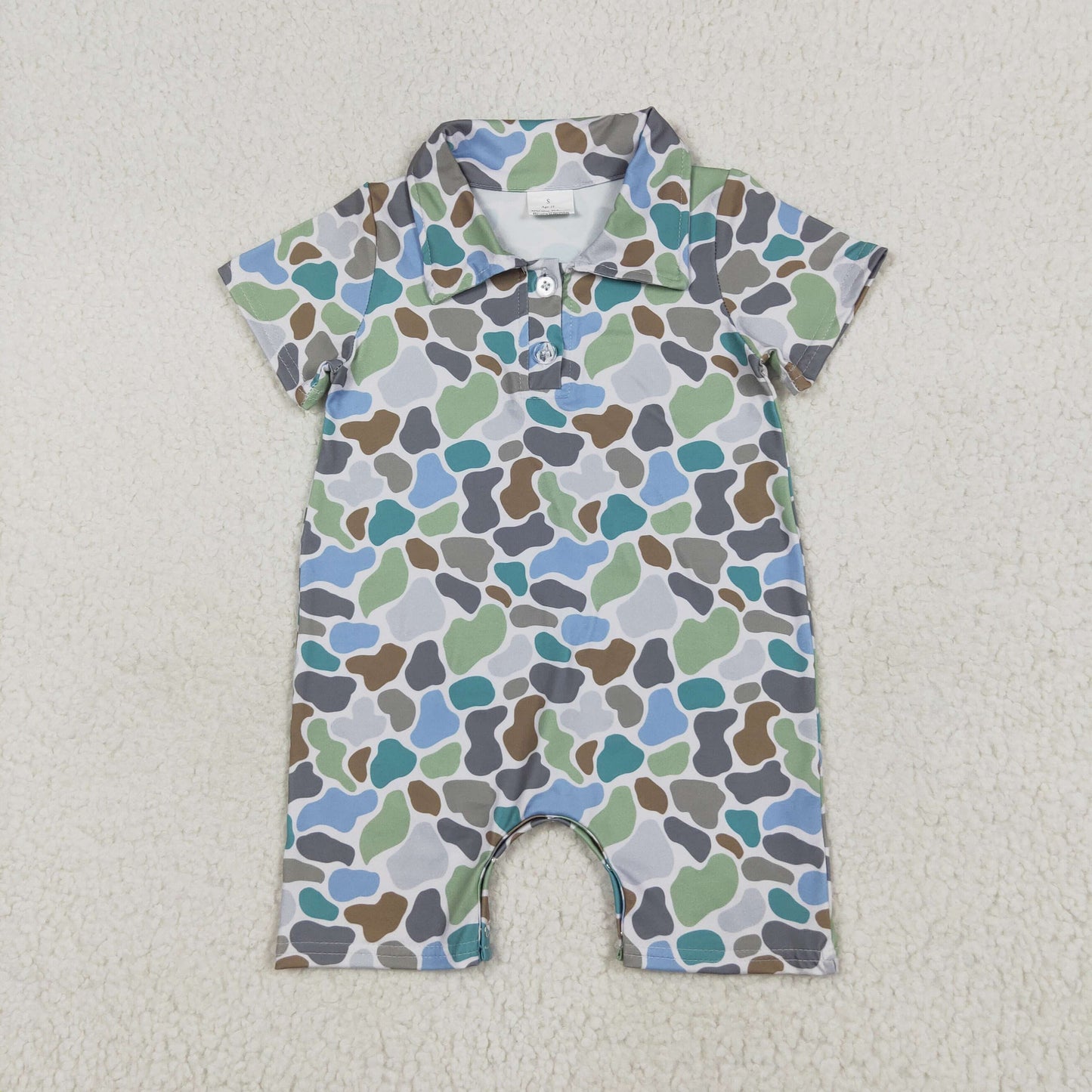 SR2980 Green Brown Camo Print Baby Boys Summer Romper