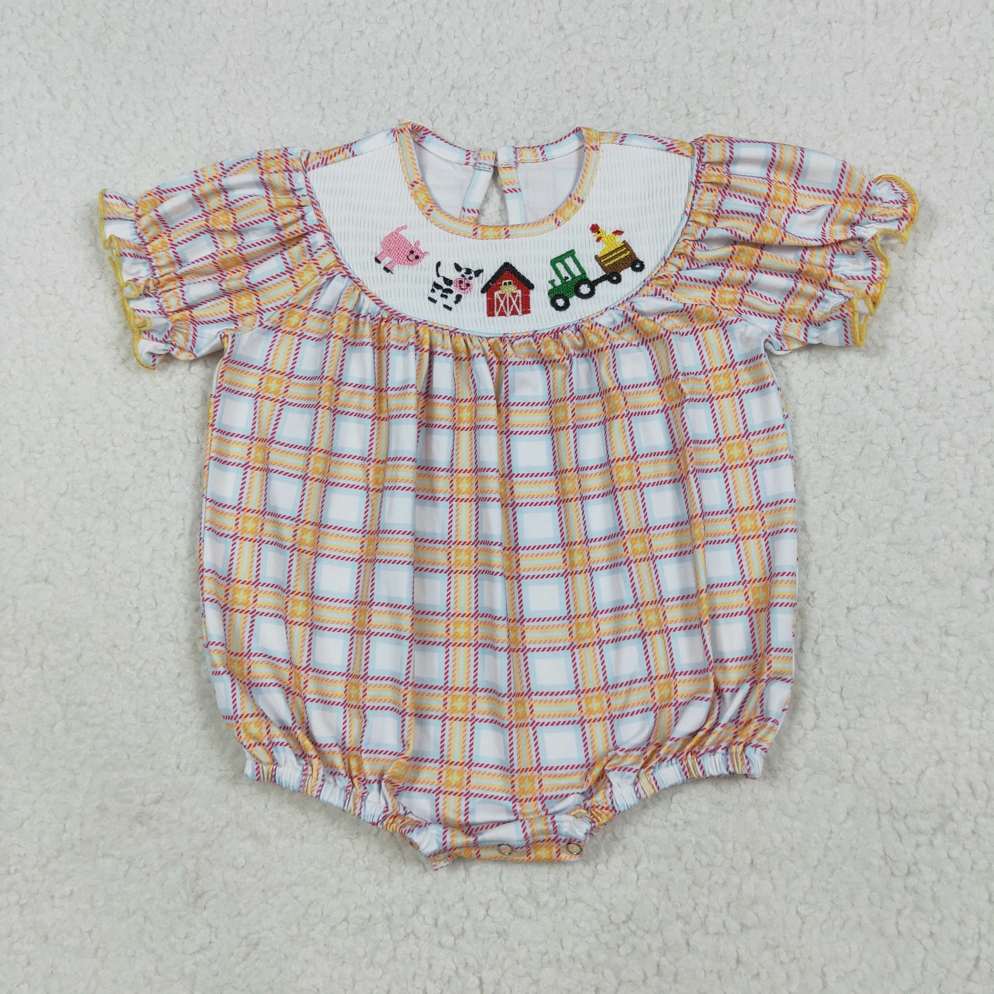 Farm Animals Embroidery Plaid Sisters Smocked Matching Clothes