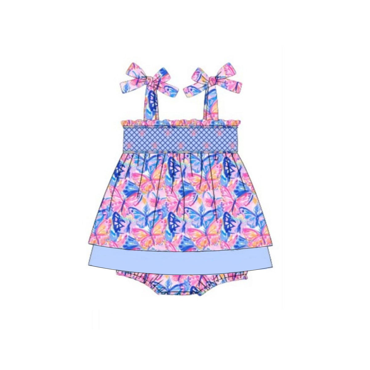 (Pre-order)SR3028 Butterfly Purple Print Baby Girls Summer Strap Romper