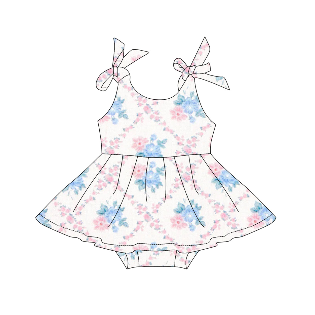 (Pre-order)SR3047 Pink Blue Flowers Print Baby Girls Summer Romper