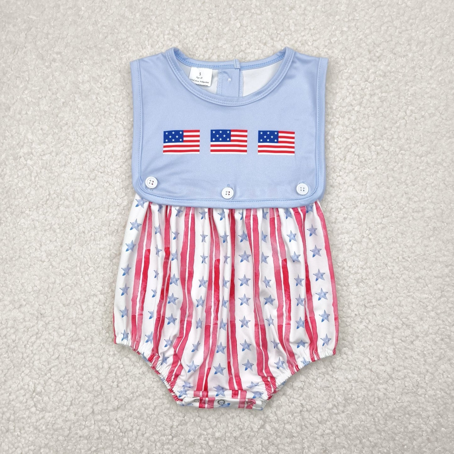 SR3049 Flag Stars Print Baby Boys 4th of July Romper