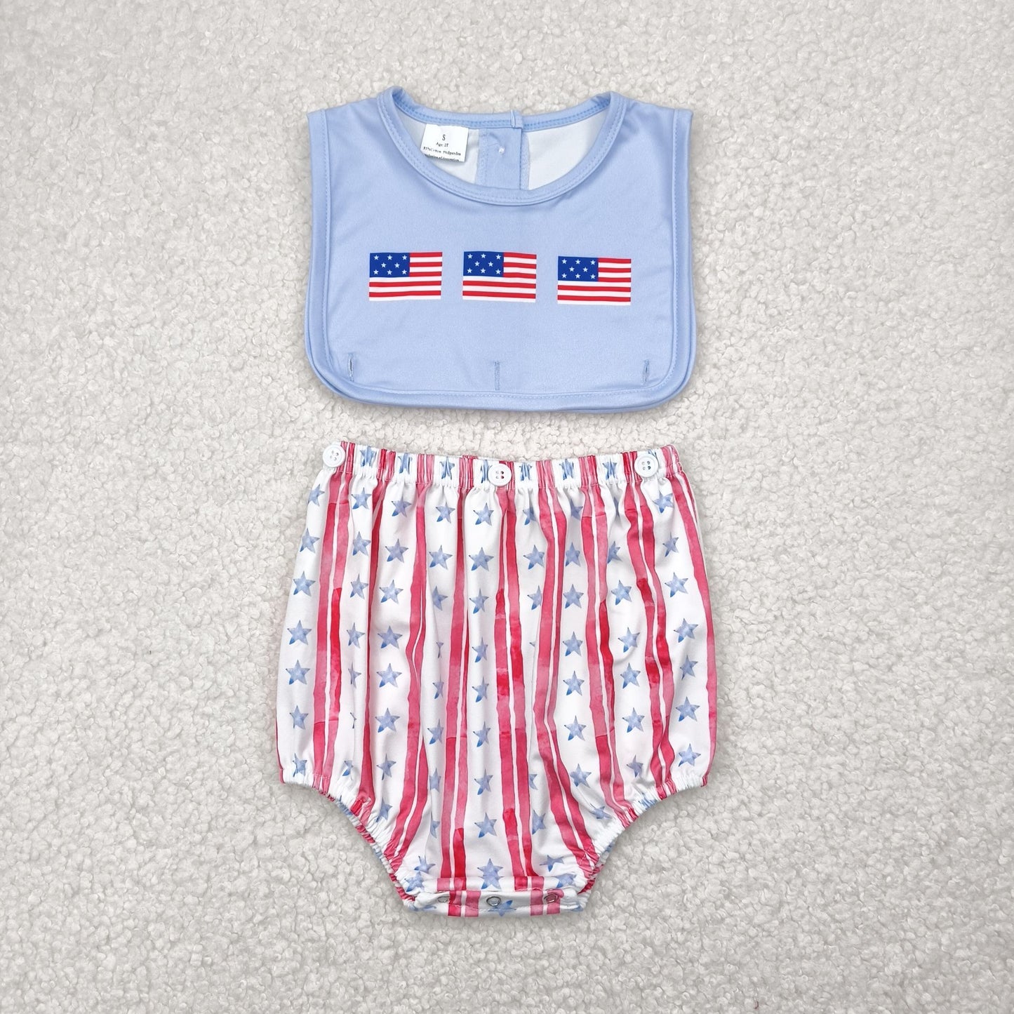 SR3049 Flag Stars Print Baby Boys 4th of July Romper