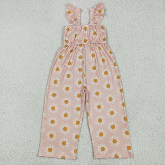 SR3052 Pink Flowers Print Girls Summer Jumpsuits