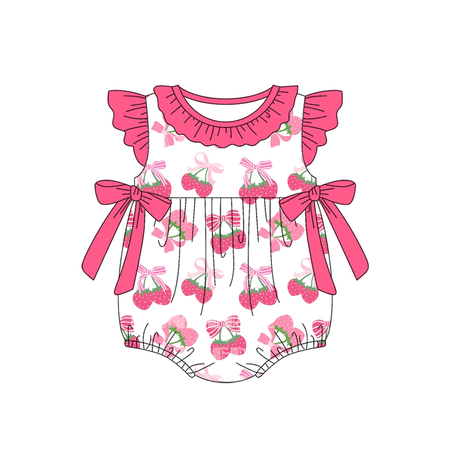 (Pre-order)SR3059 Strawberry Pink Bows Print Baby Girls Summer Romper