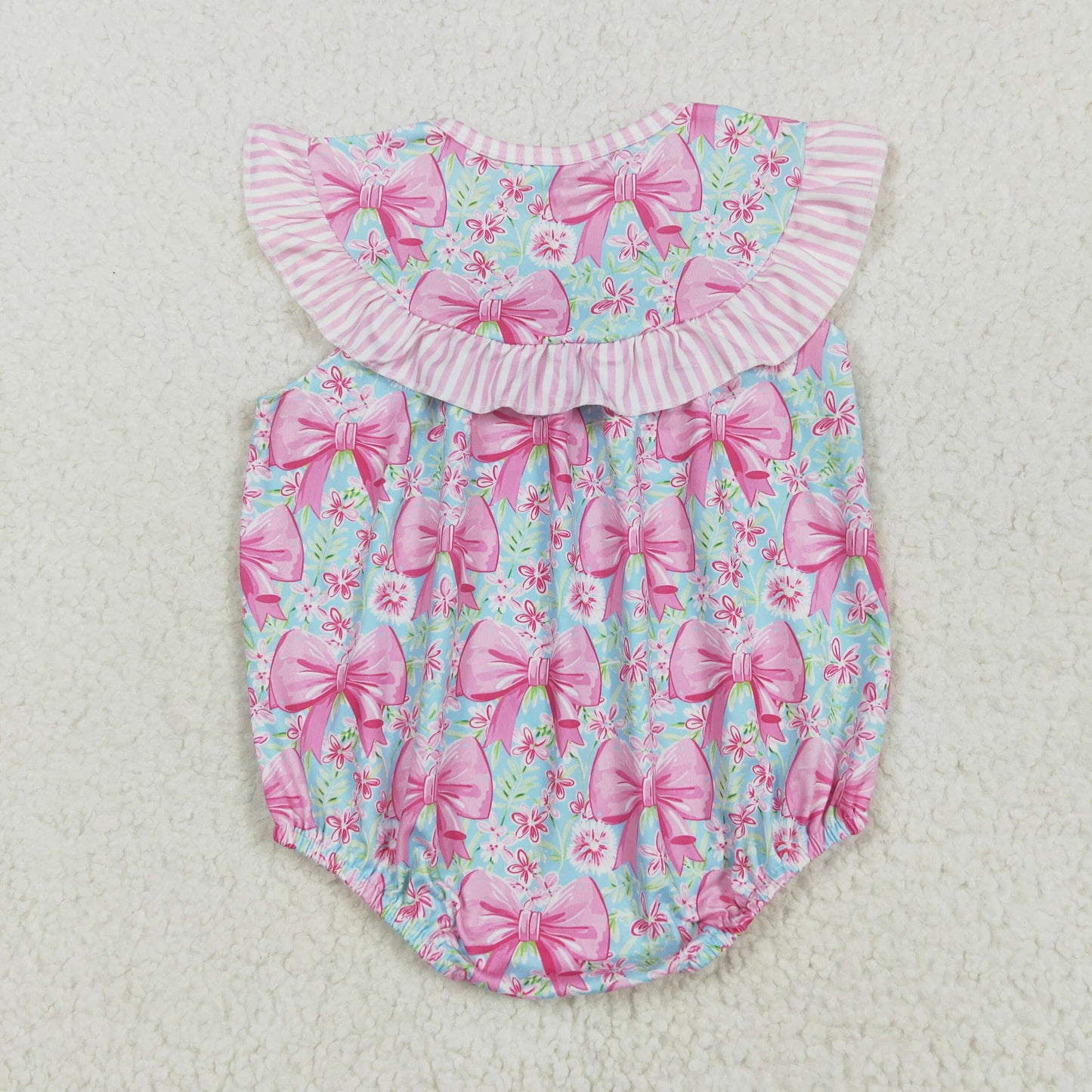 SR3089 I LOVE DAD Embroidery Pink Flowers Bows Print Baby Girls Summer Romper