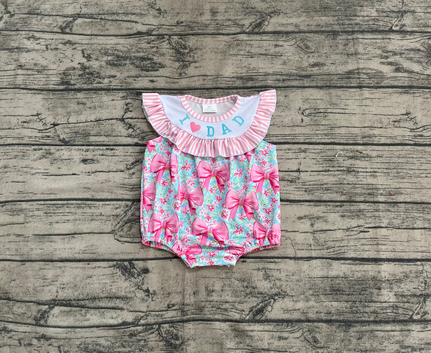 (Pre-order)SR3089 I LOVE DAD Pink Flowers Bows Print Baby Girls Summer Romper