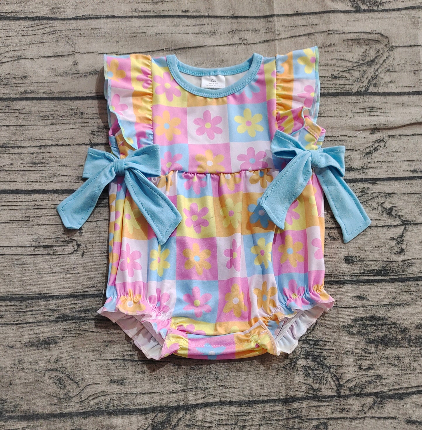 (Pre-order)SR3090 Flowers Colorful Plaid Print Baby Girls Summer Romper