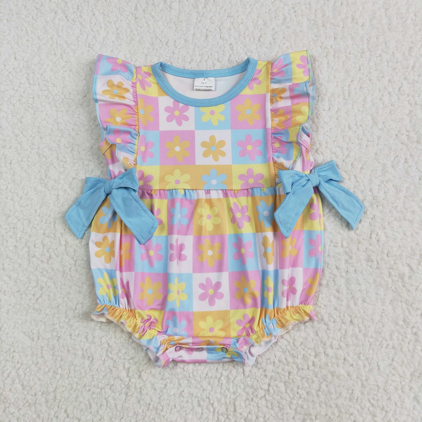 SR3090 Flowers Colorful Plaid Print Baby Girls Summer Romper