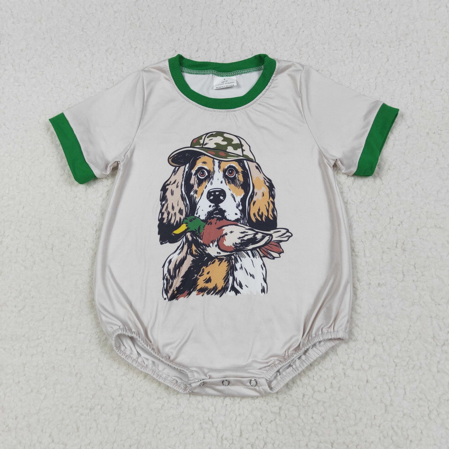 SR3091 Dog Duck Hunting Print Baby Boys Summer Bubble Romper