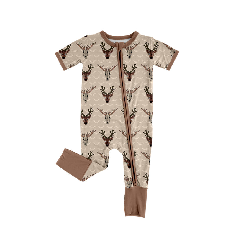 (Pre-order)SR3103 Deer Brown Print Baby Boys Zipper Sleeper Romper