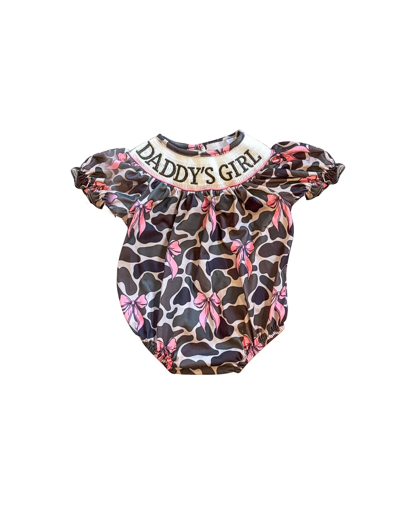 (Pre-order)SR3105 Daddy's Girl Camo Bows Print Baby Girls Summer Bubble Romper
